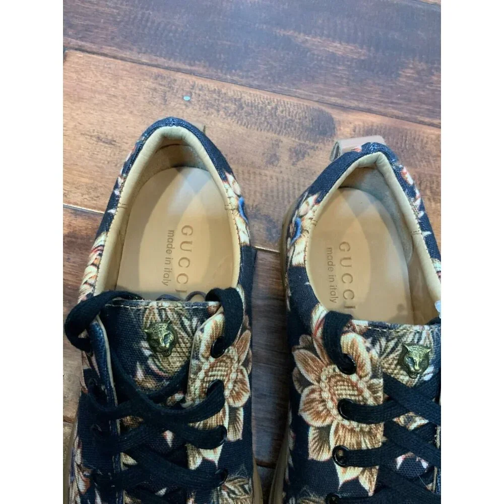GUCCI Black & Tan Floral Lace-Up Sneakers Flats, Size 6 (US) - Picture 4 of 9